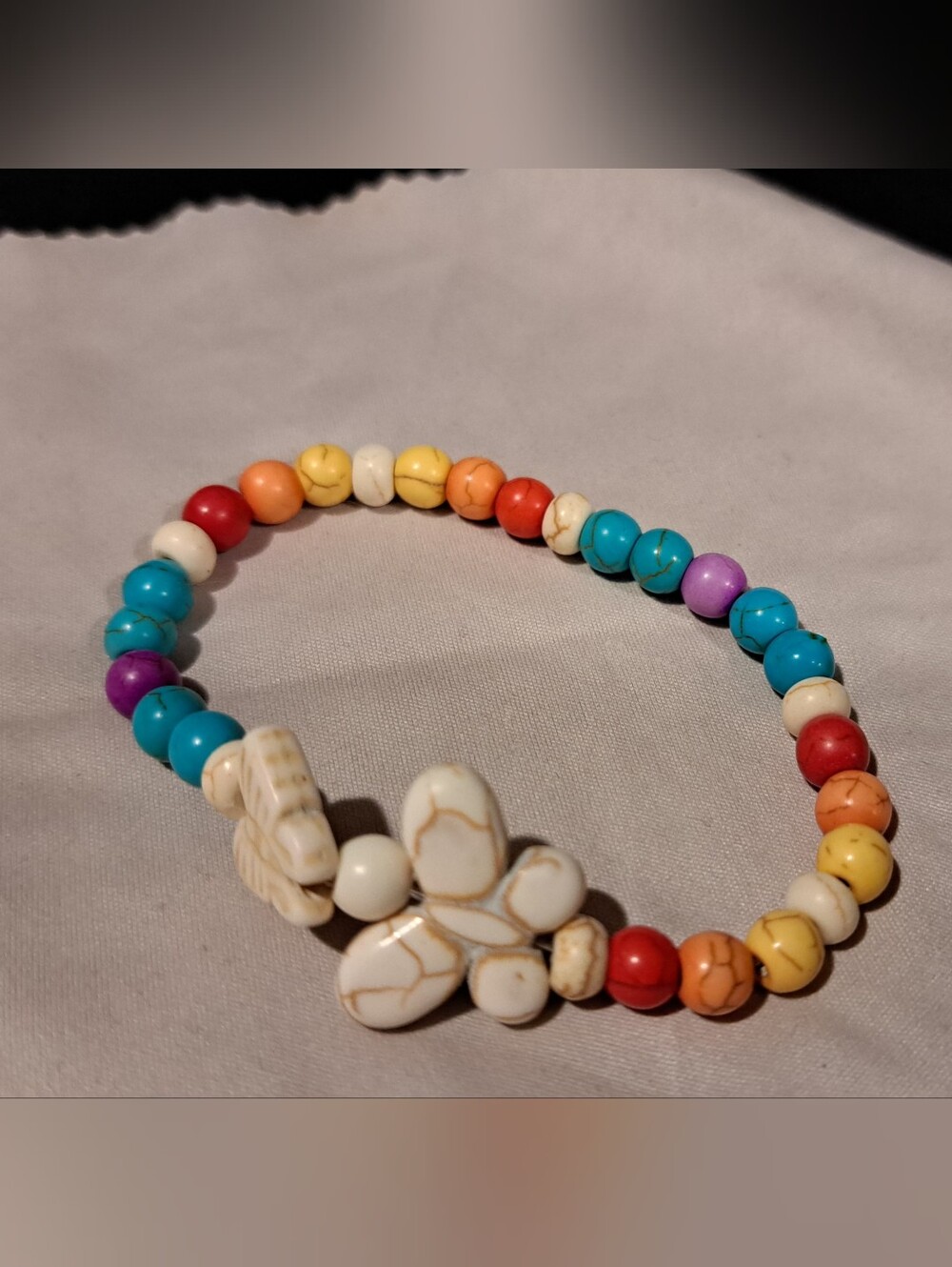 Handcrafted Elastic Bracelet Real Stone And Resin Beads 7"